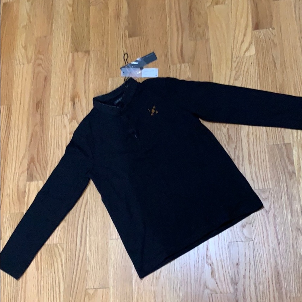 New with Tags IKKS boy long sleeve black polo
